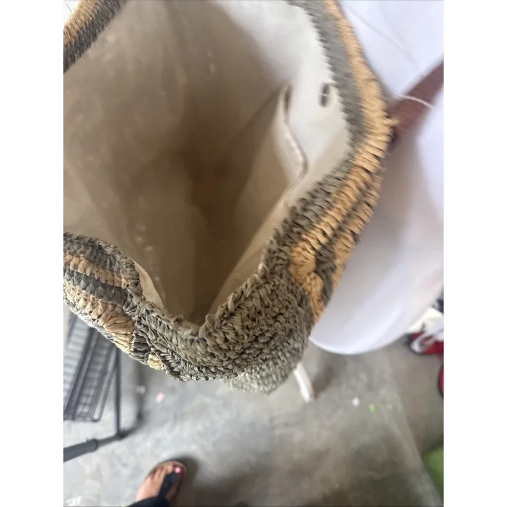 Mar Y Sol Raffia Shoulder Tote Bag Navy Indigo Straw Woven Shopper Beach Boho